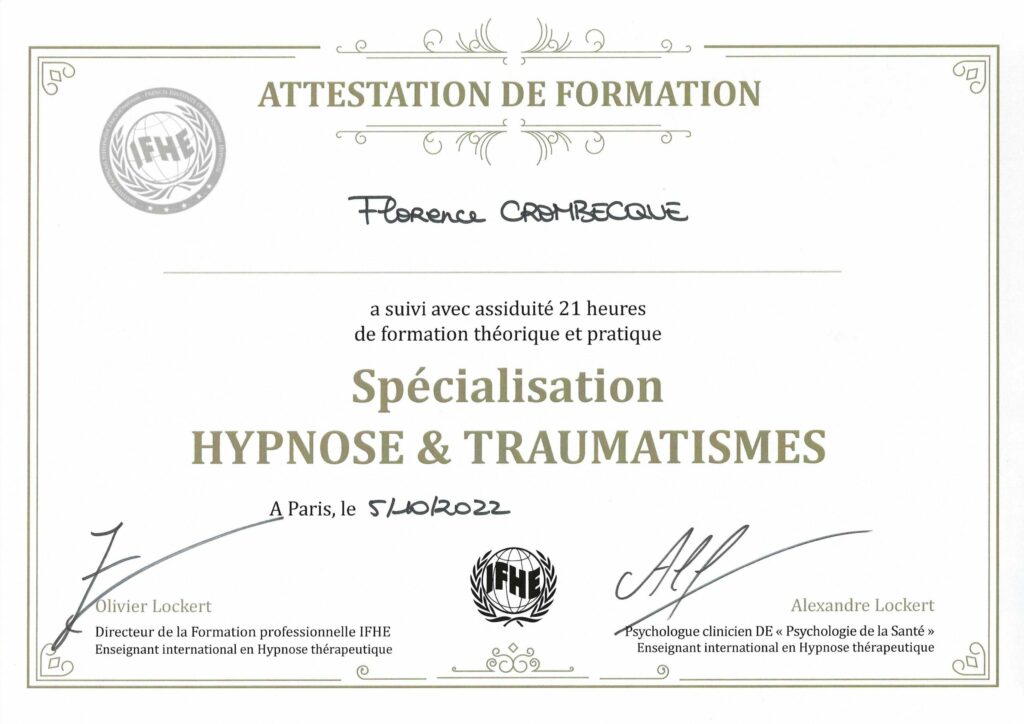 Certificat hypnose et traumatisme