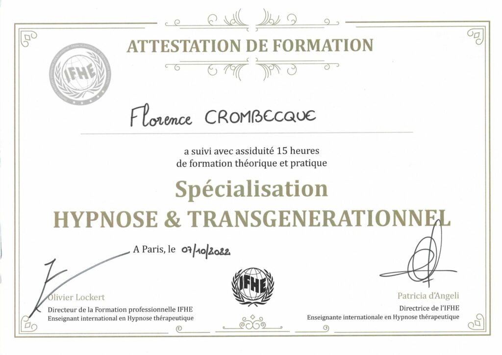 Certificat hypnose et transgenerationnel