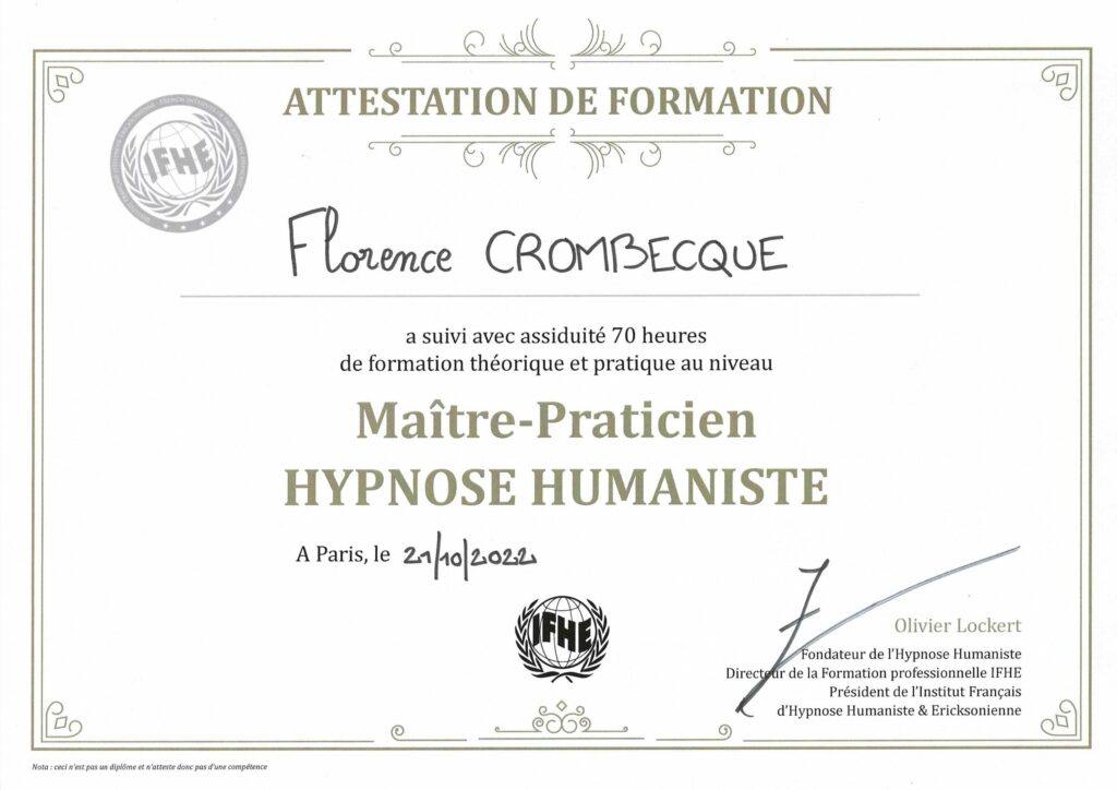 Certificat Maitre Praticien d Hypnose